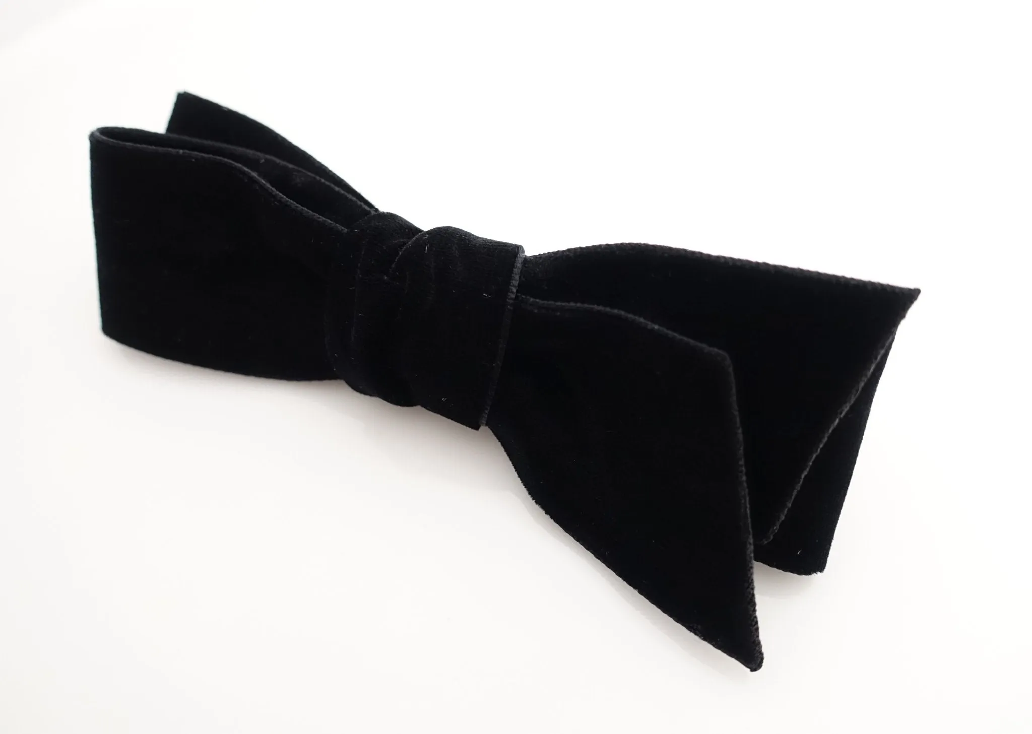 Black velvet layer bow diagonal end simple stylish french barrette or clip