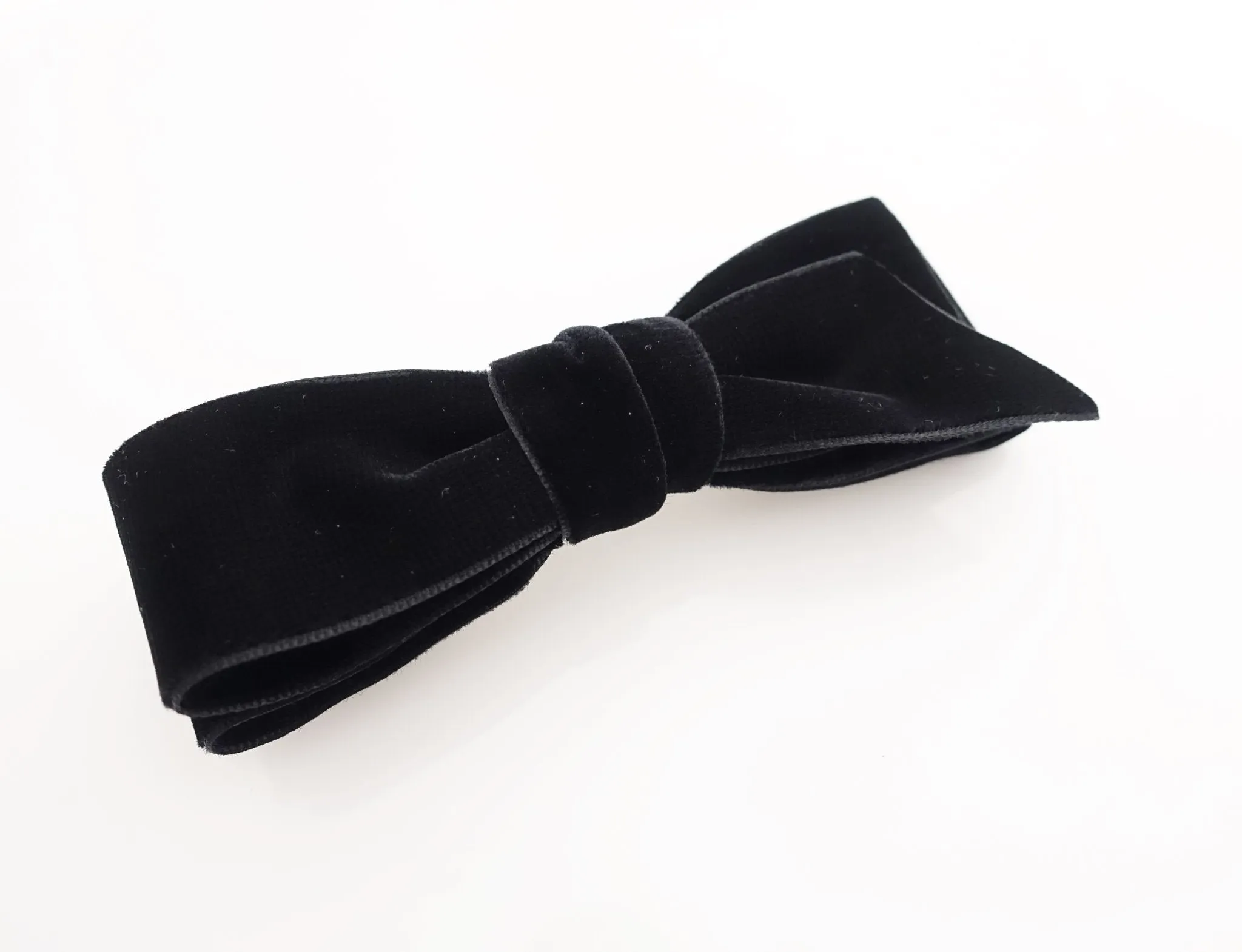 Black velvet layer bow diagonal end simple stylish french barrette or clip