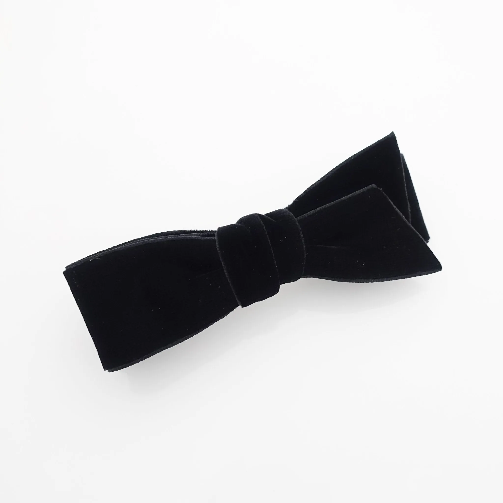 Black velvet layer bow diagonal end simple stylish french barrette or clip