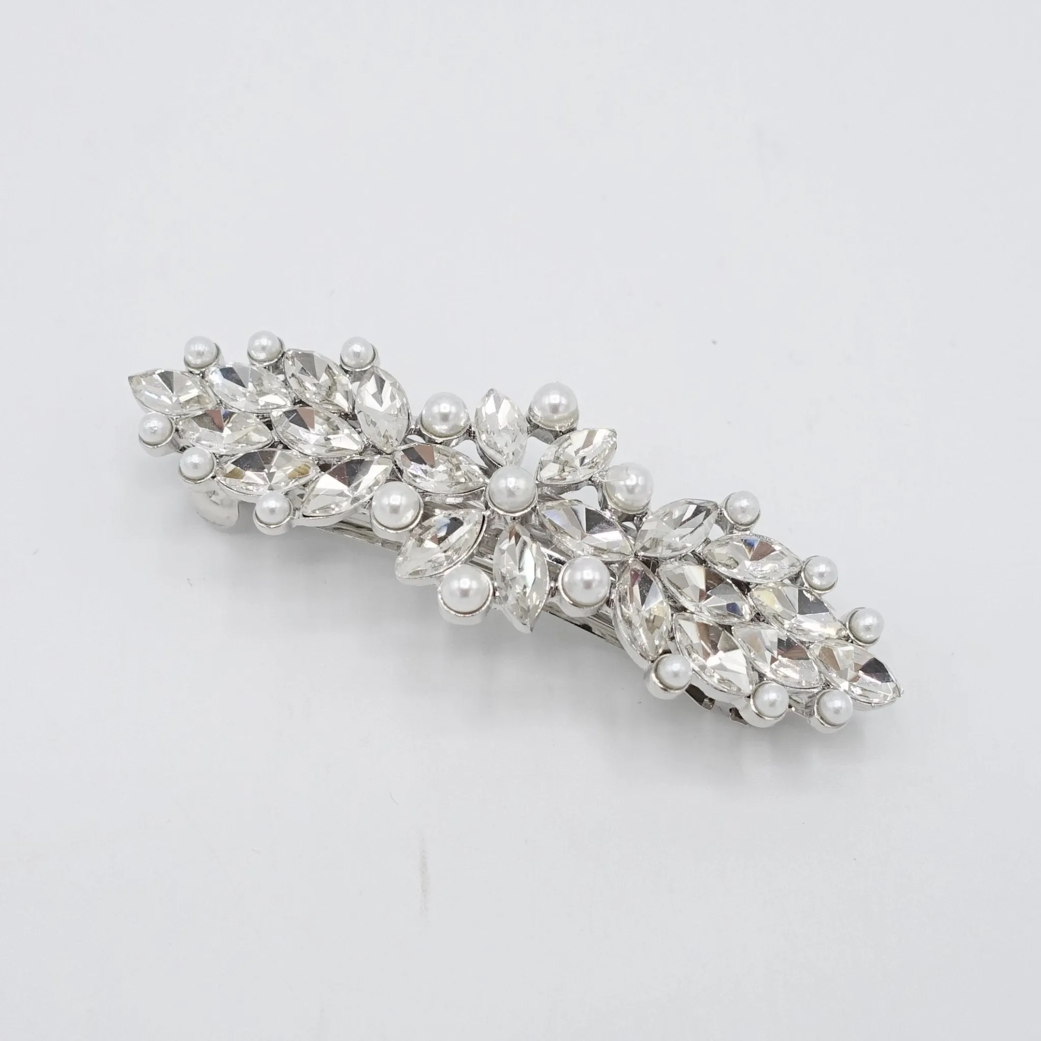 bling rhinestone pearl hair barrette flower petal side hair barrette