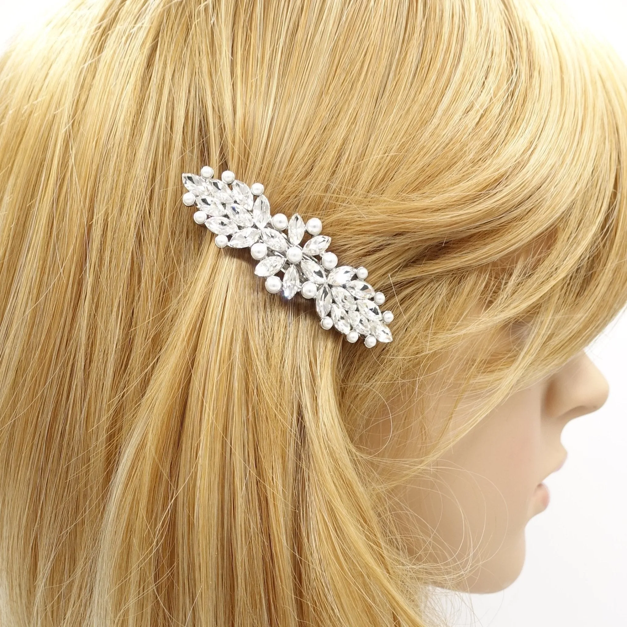 bling rhinestone pearl hair barrette flower petal side hair barrette