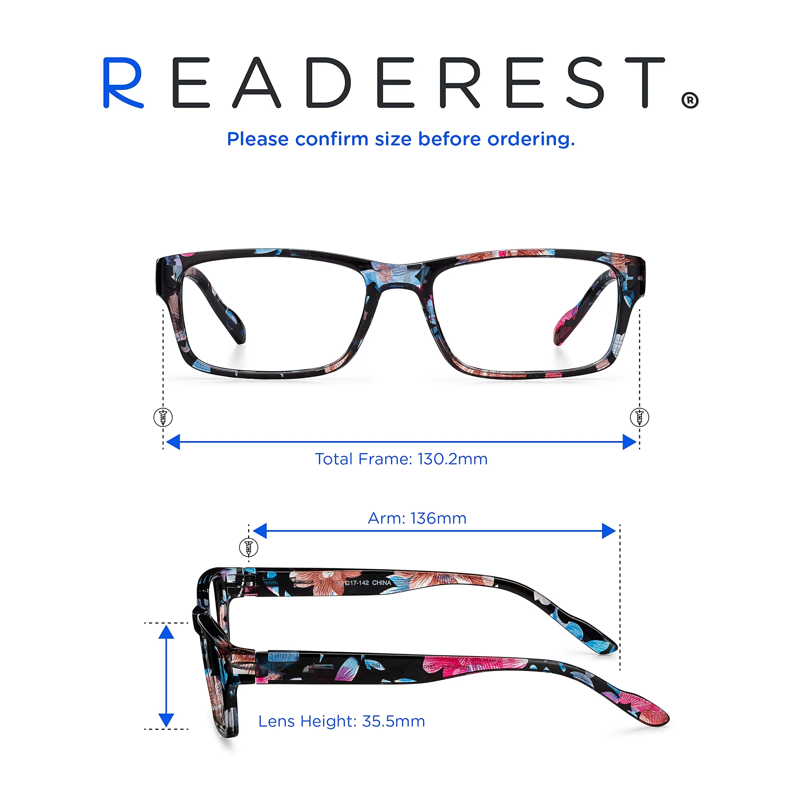 Blue-Light-Blocking-Reading-Glasses-Floral-2-00-Magnification Anti Glare