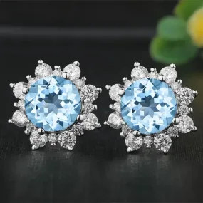 Blue Topaz 925 Sterling Silver Gemstone Stud Earrings