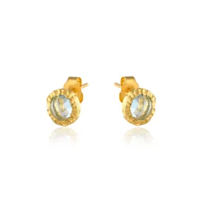 Blue Topaz Beaten Gold Studs