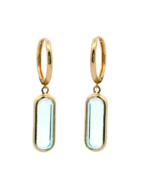 Blue Topaz Earrings - 10ct Yellow Gold Blue Topaz Drop Hoop Earrings -788590