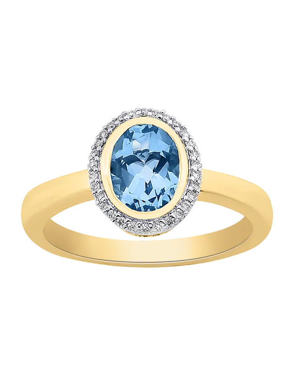 Blue Topaz Ring - 10ct Yellow Gold Oval Blue Topaz & Diamond Ring - 785013