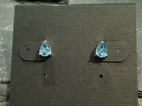 Blue Topaz, Sterling Silver 4x6MM Pear Shape Stud Earrings