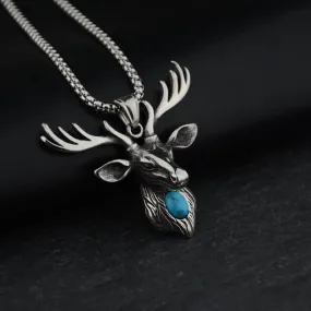 Blue Turquoise Elk Deer Head Pendant Necklace