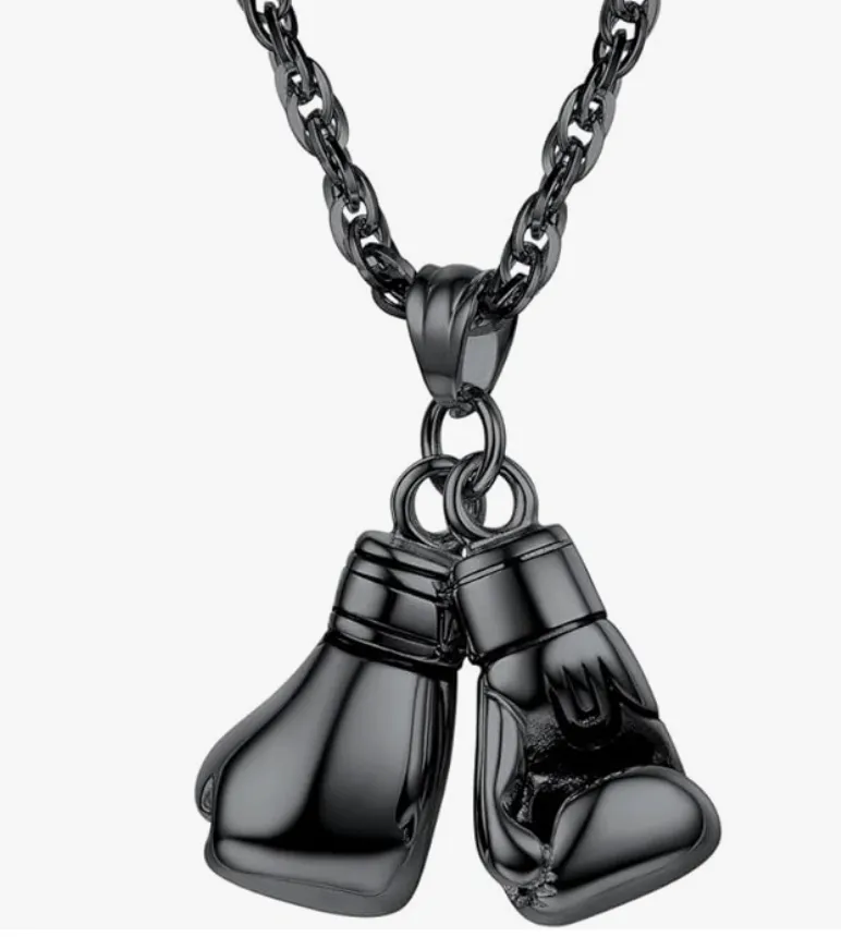 Boxing Gloves Necklace Silver Gold Stainless Steel Boxing Gloves Chain Fighter Boxer Jewelry 24in.