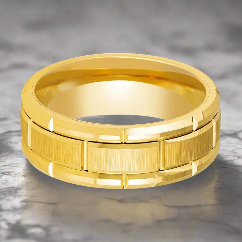 BRICKCRAFT | Yellow Tungsten Ring, Yellow Brick Pattern Design