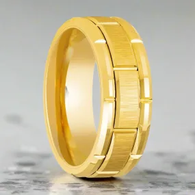 BRICKCRAFT | Yellow Tungsten Ring, Yellow Brick Pattern Design