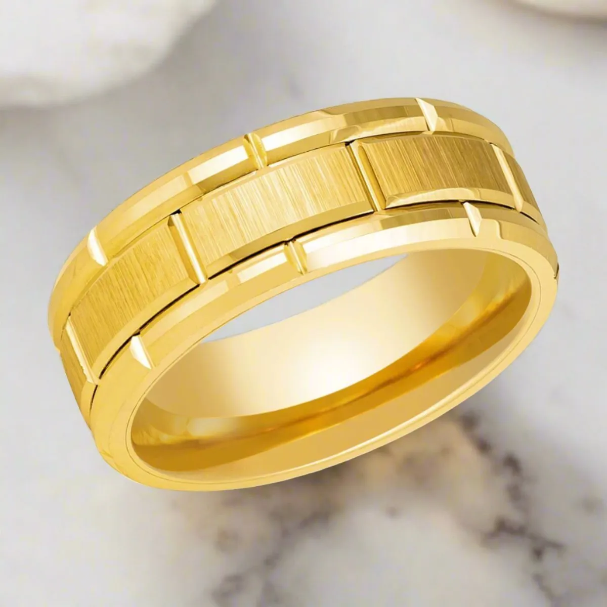 BRICKCRAFT | Yellow Tungsten Ring, Yellow Brick Pattern Design