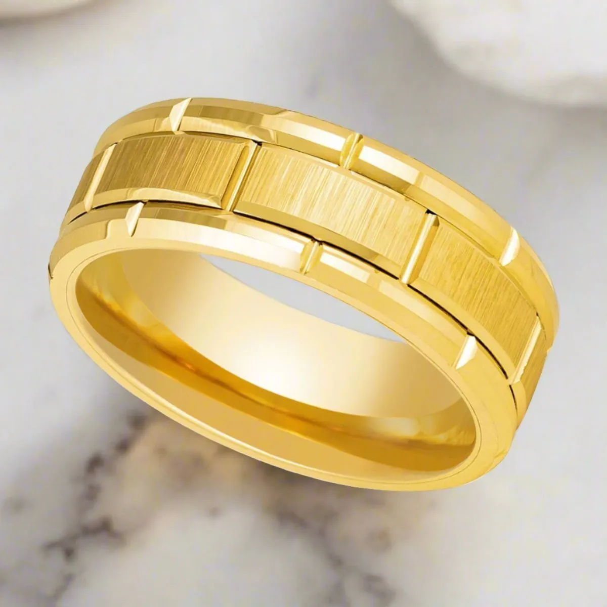 BRICKCRAFT | Yellow Tungsten Ring, Yellow Brick Pattern Design