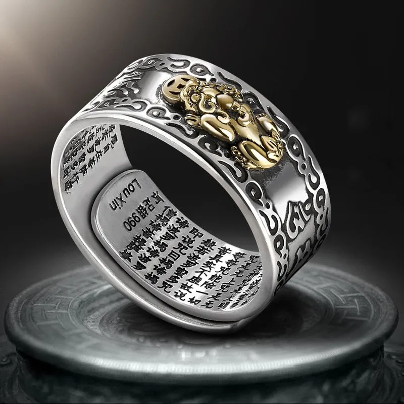 Buddhist Jewelry for Women and Men Creative and exquisite ring Domineering Pixiu Feng Shui Amulet Wealth Good Luck Adjustable Ring