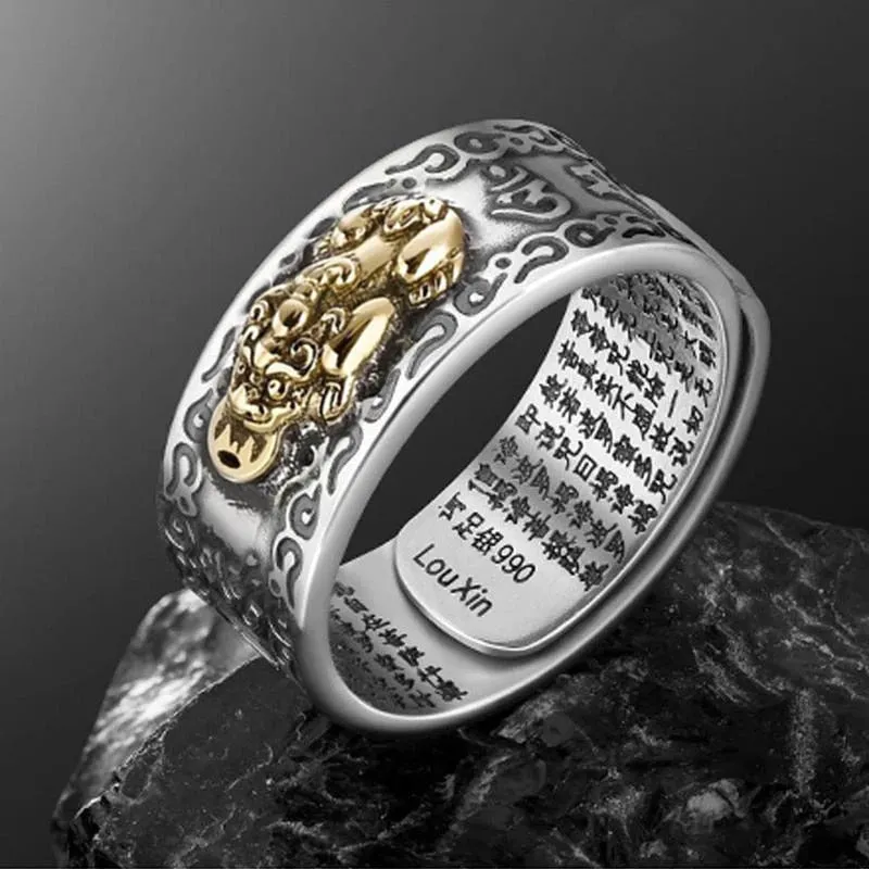 Buddhist Jewelry for Women and Men Creative and exquisite ring Domineering Pixiu Feng Shui Amulet Wealth Good Luck Adjustable Ring