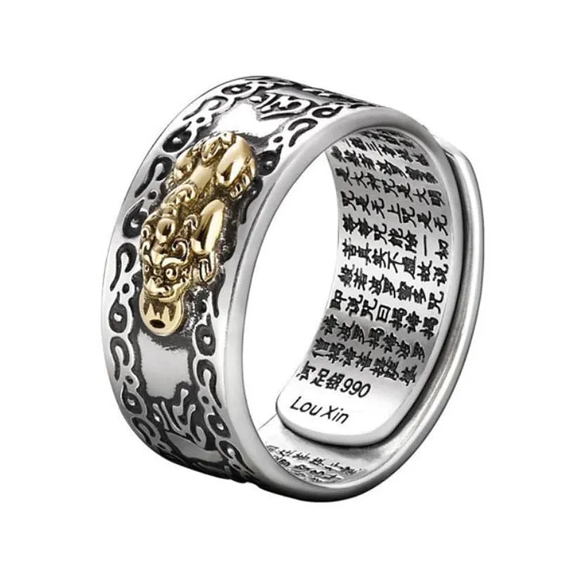 Buddhist Jewelry for Women and Men Creative and exquisite ring Domineering Pixiu Feng Shui Amulet Wealth Good Luck Adjustable Ring