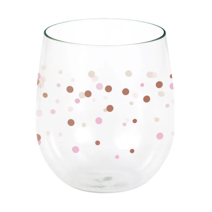 Bulk Rose All Day Polka Dot Plastic Stemless Wine Glasses (6 per Case)