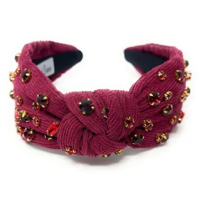 Burgundy Corduroy Jeweled Knot Headband