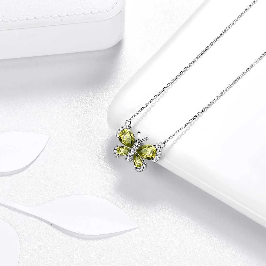 Butterfly Necklace Birthstone August Peridot Pendant Women Girls Jewelry Birthday Gift