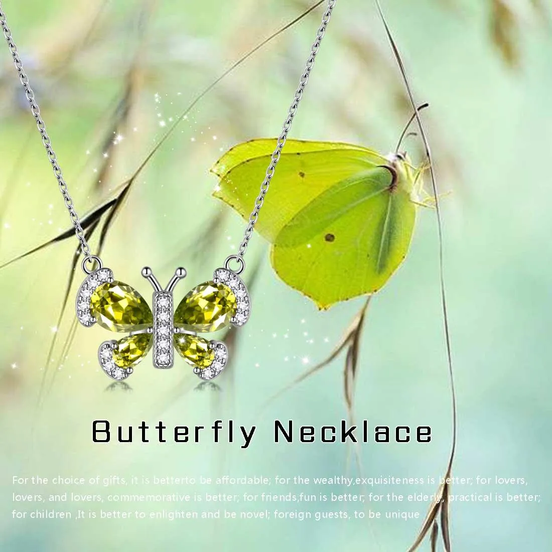 Butterfly Necklace Birthstone August Peridot Pendant Women Girls Jewelry Birthday Gift