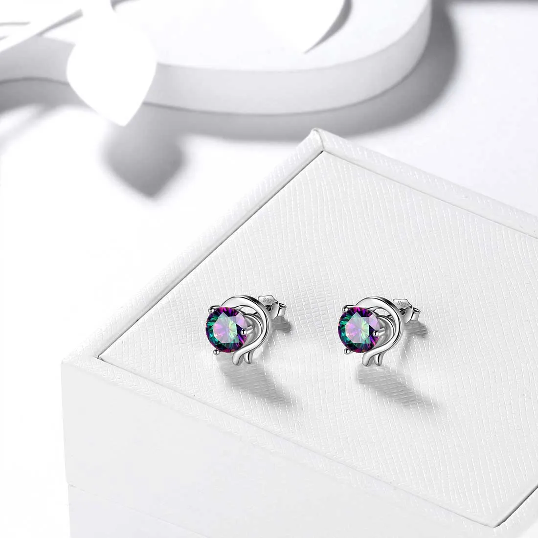 Capricorn Stud Earrings Women Girls Constellation Jewelry Mystic Topaz Sterling Silver