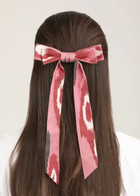 Cerise Silk Ikat Bow Barrette - Red, Pink, White, Black