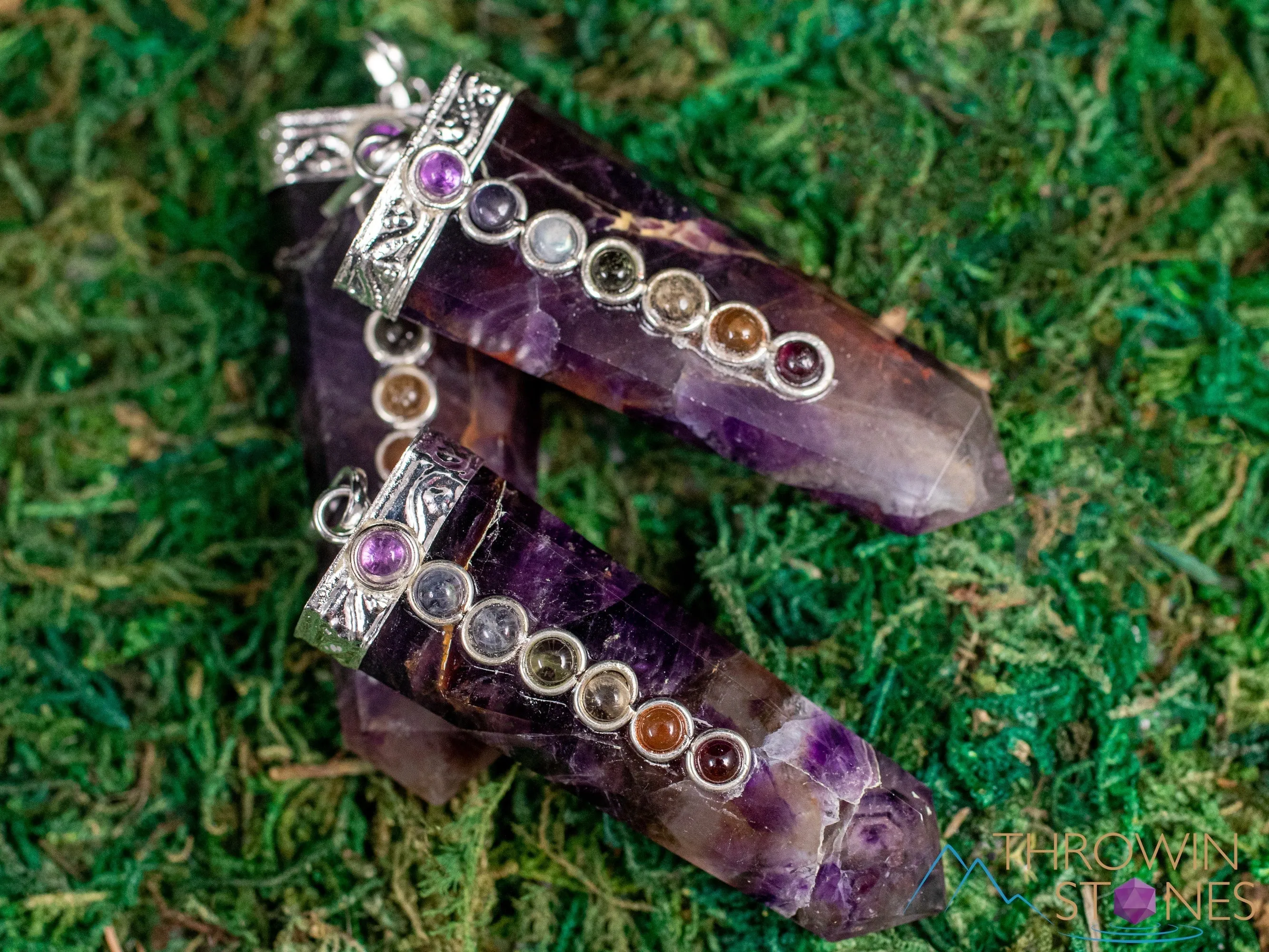 CHAKRA & AMETHYST Crystal Pendant - Crystal Points, Birthstone, Handmade Jewelry, Chakra Necklace for Women, E0892