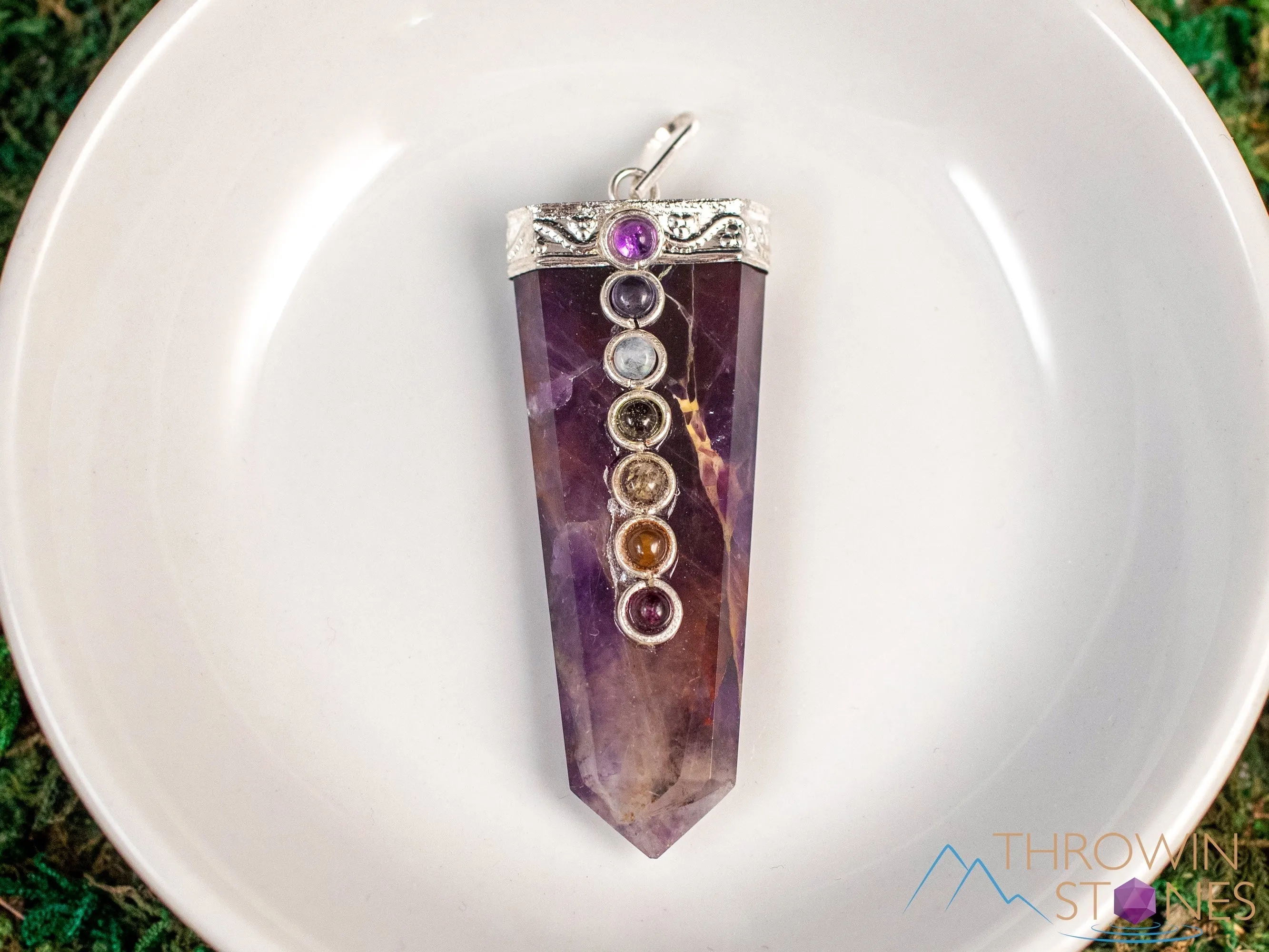 CHAKRA & AMETHYST Crystal Pendant - Crystal Points, Birthstone, Handmade Jewelry, Chakra Necklace for Women, E0892