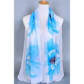 Chic Big Flower Painting Pattern Chiffon Scarf For Women - Light Blue