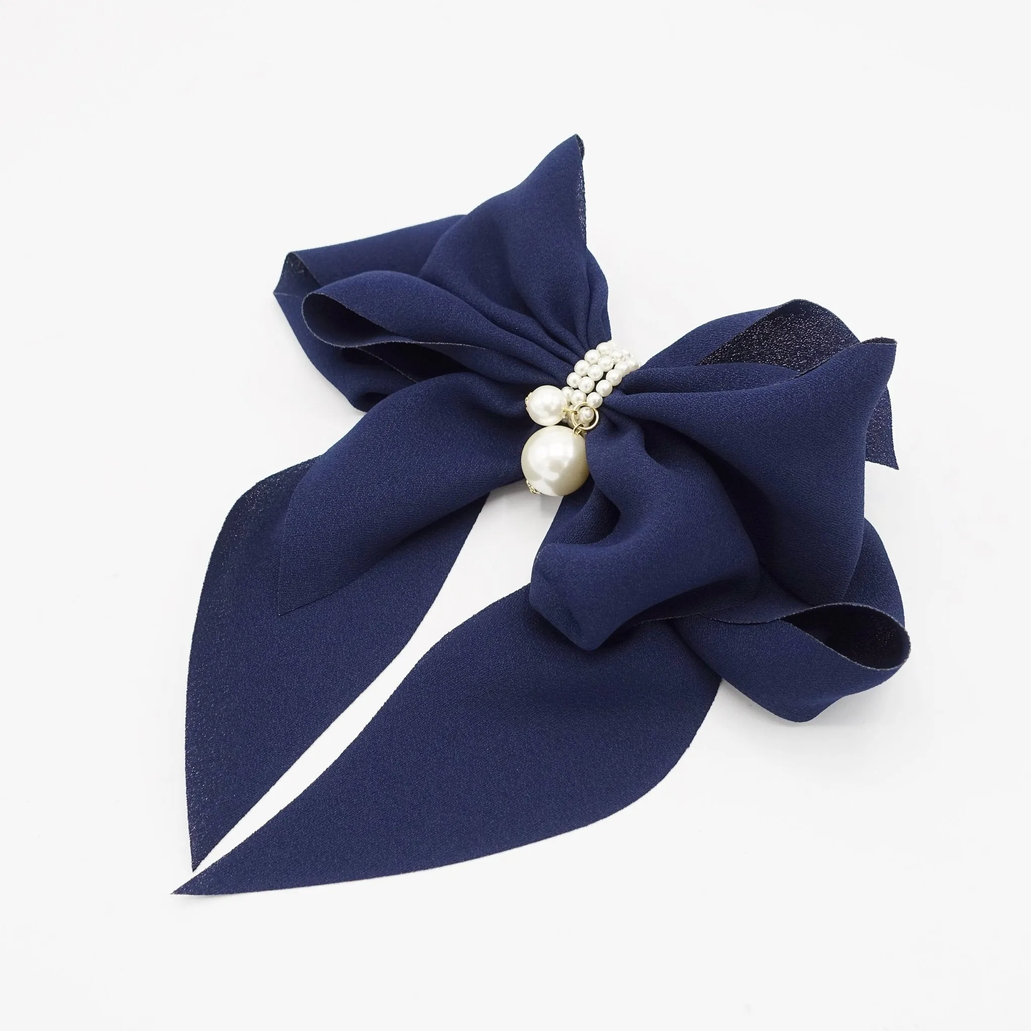 Chiffon Drape Long Tail Bow French Hair Barrette Handmade Women Hair Slide Accessory