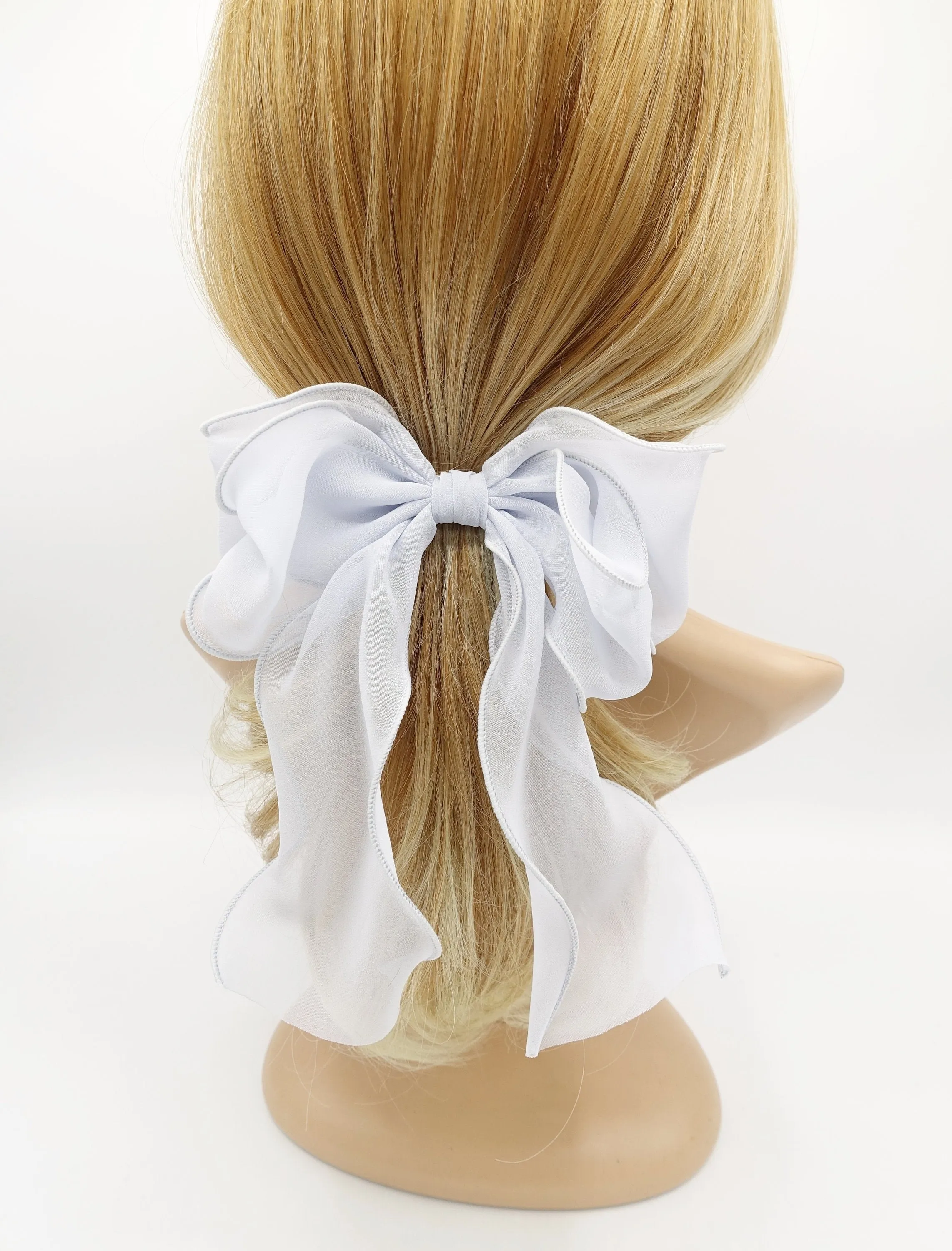 chiffon lettuce hem layered hair bow for women