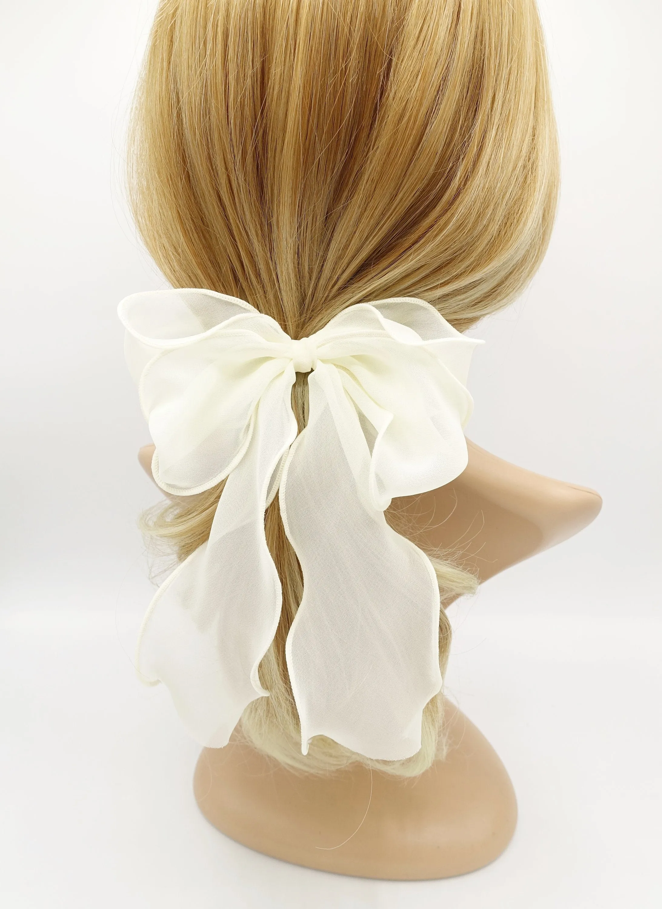 chiffon lettuce hem layered hair bow for women