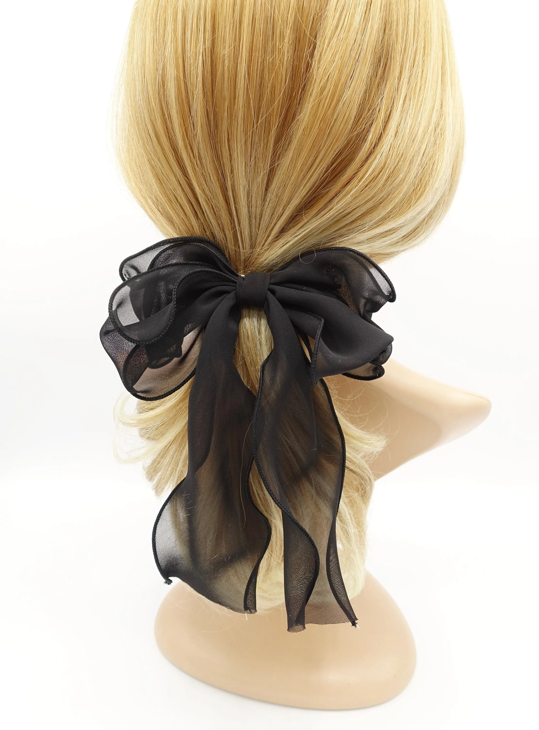 chiffon lettuce hem layered hair bow for women