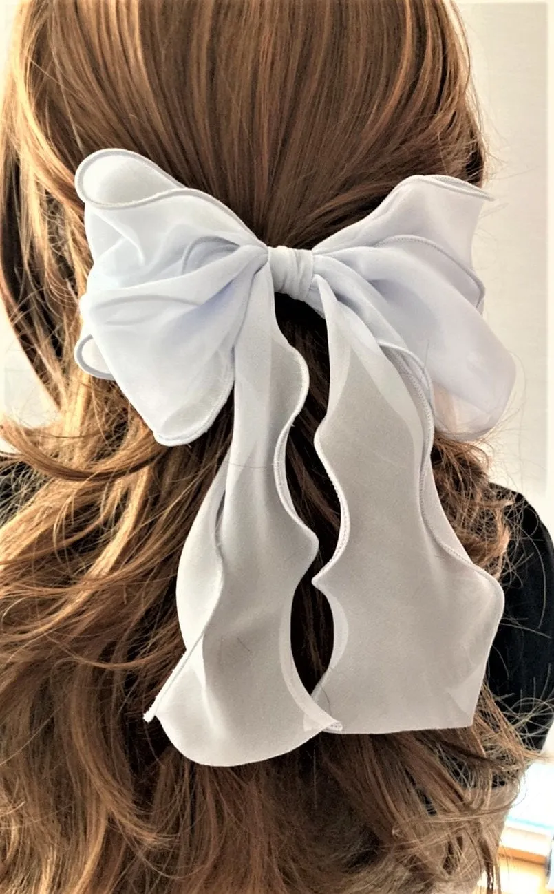 chiffon lettuce hem layered hair bow for women