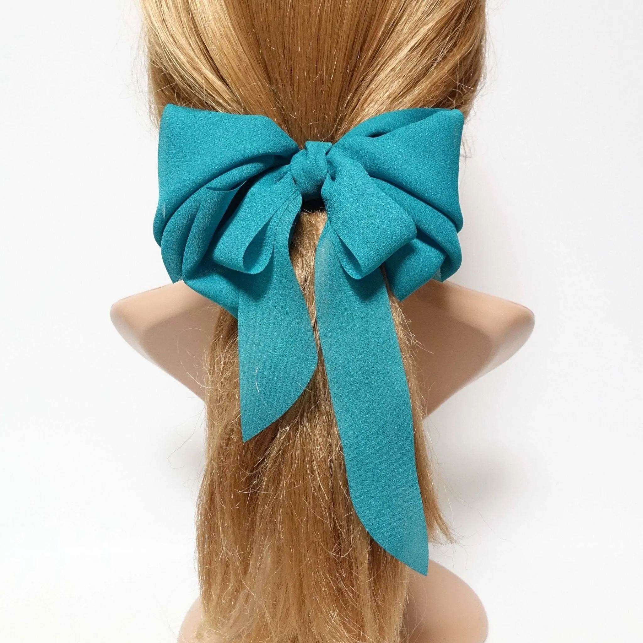 chiffon solid color hair bow long tail woman french hair barrette