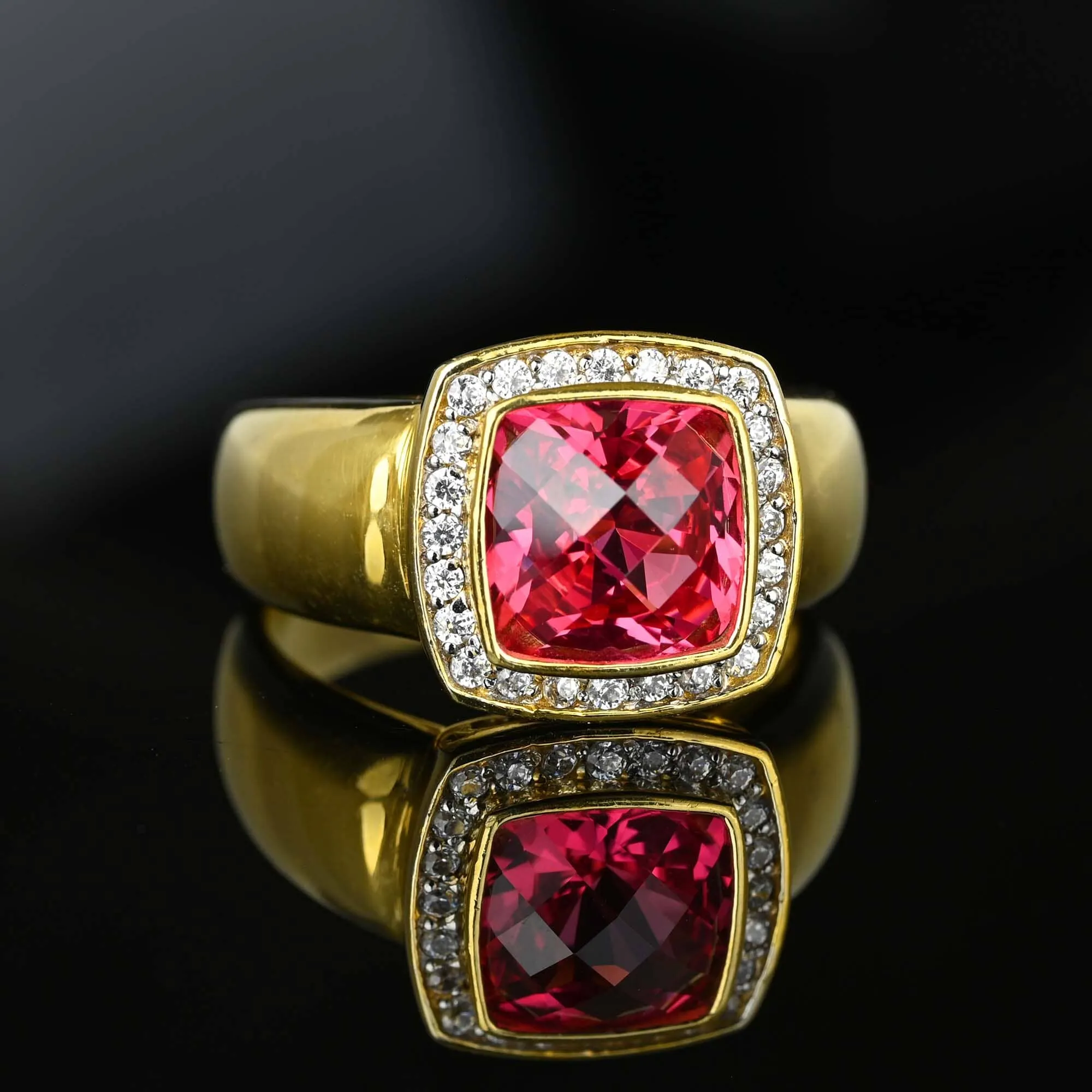 Chunky Hot Pink Spinel CZ Halo Cluster Ring