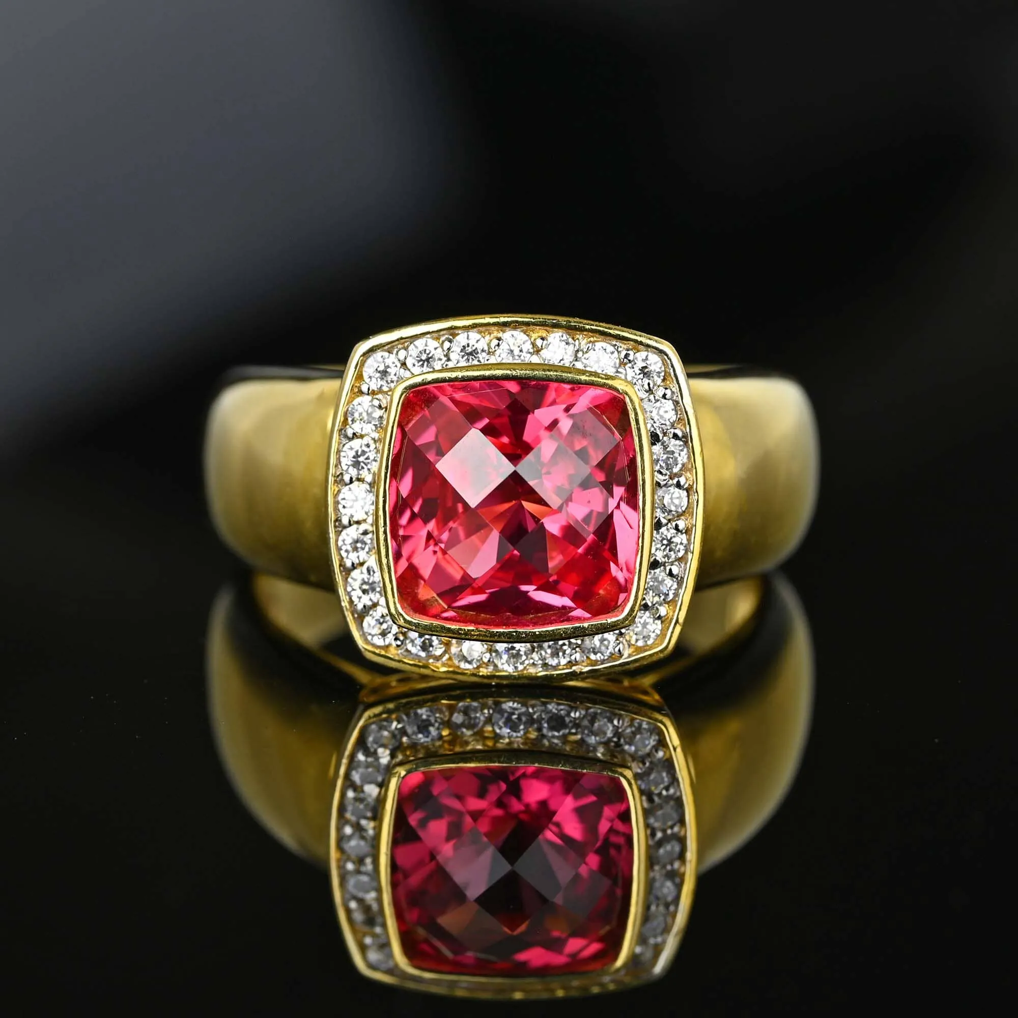 Chunky Hot Pink Spinel CZ Halo Cluster Ring