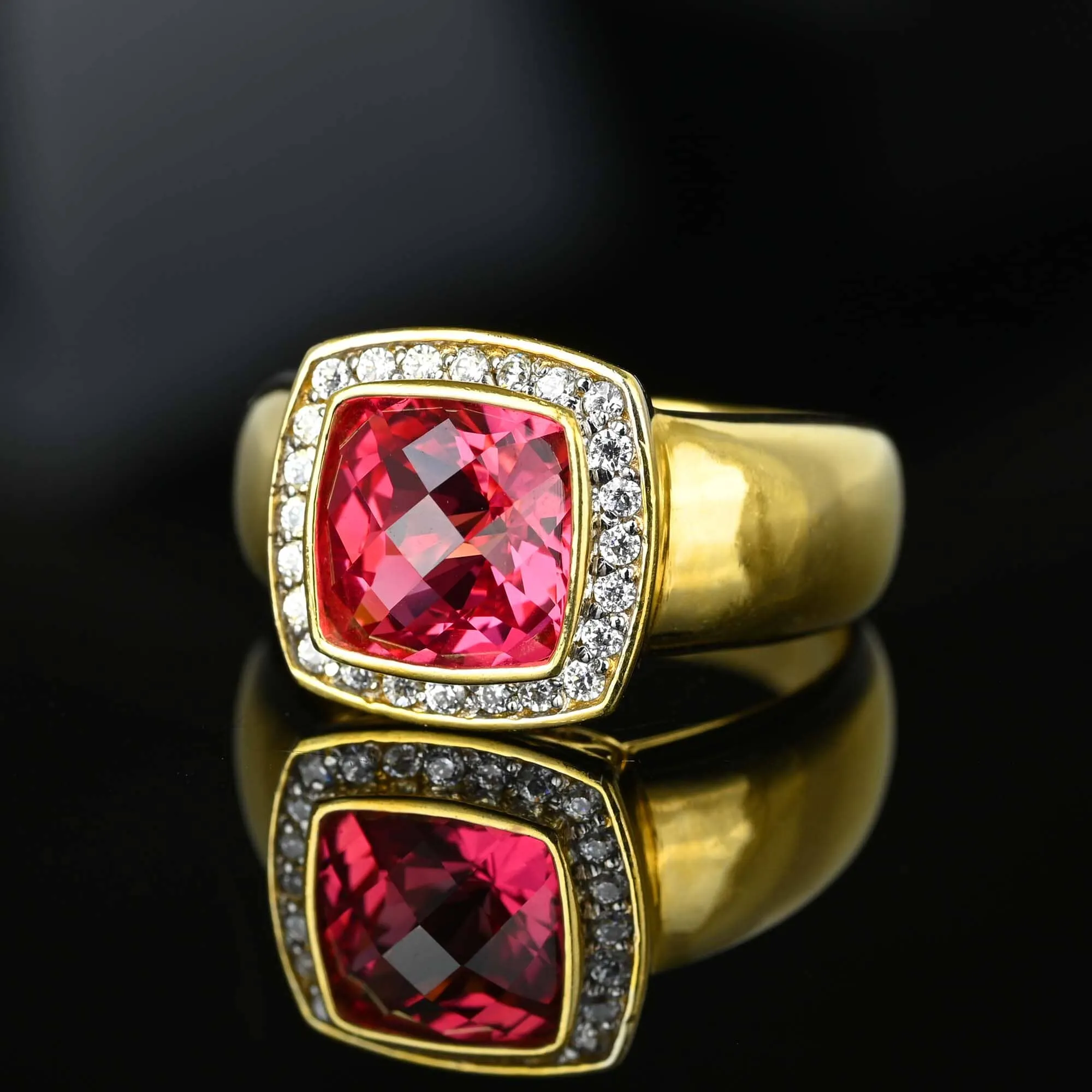 Chunky Hot Pink Spinel CZ Halo Cluster Ring