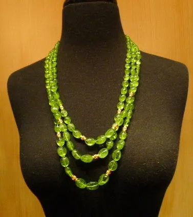 CHURCHILL Private Label Peridot Torsade Necklace with 22K Yellow Gold Beads and Closure