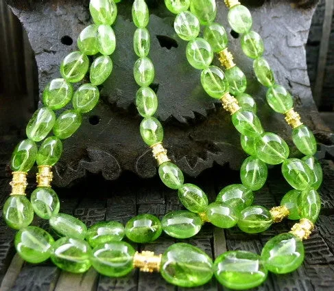 CHURCHILL Private Label Peridot Torsade Necklace with 22K Yellow Gold Beads and Closure