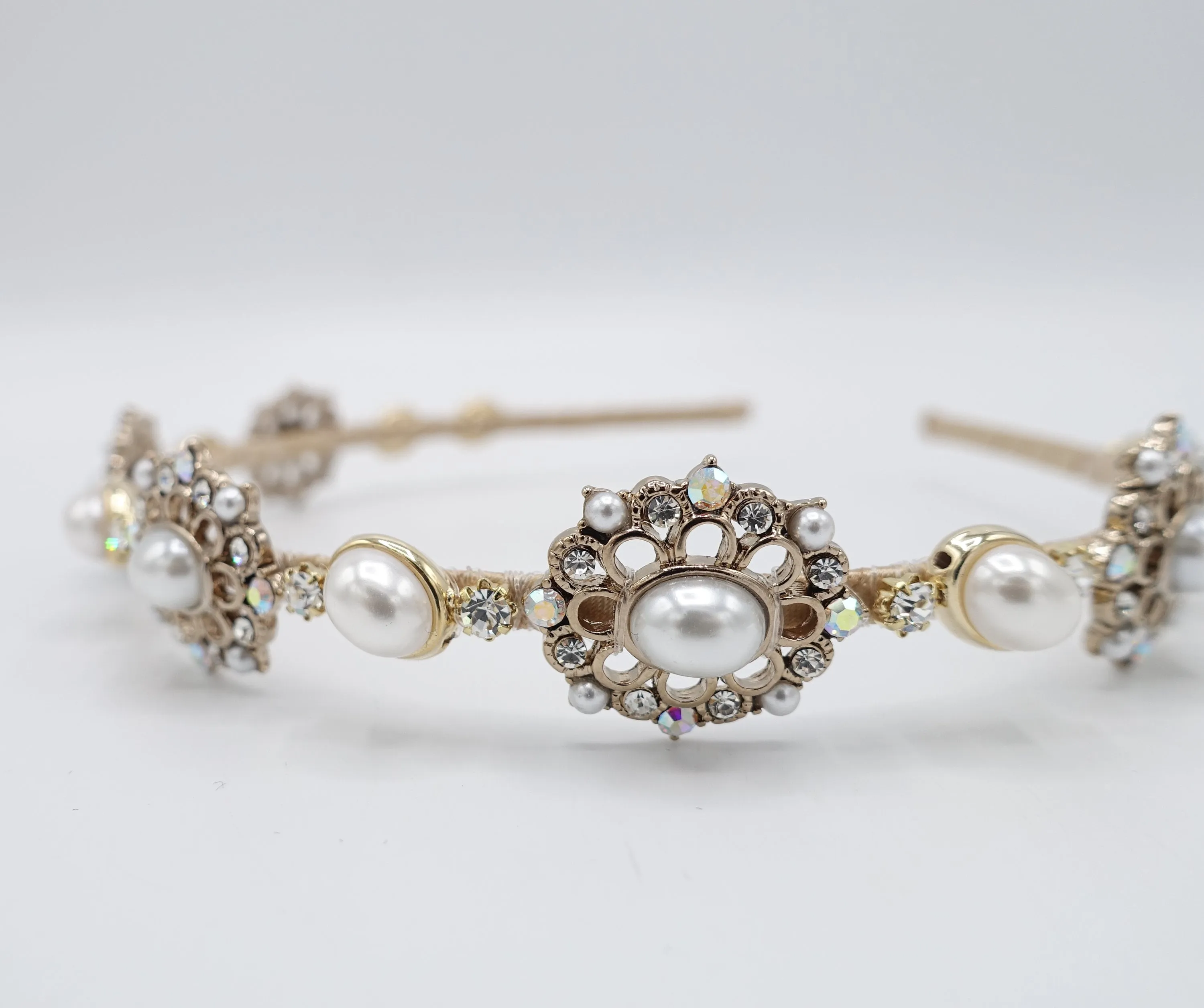 classic pearl rhinestone headband baroque pattern antique hair accessory for women