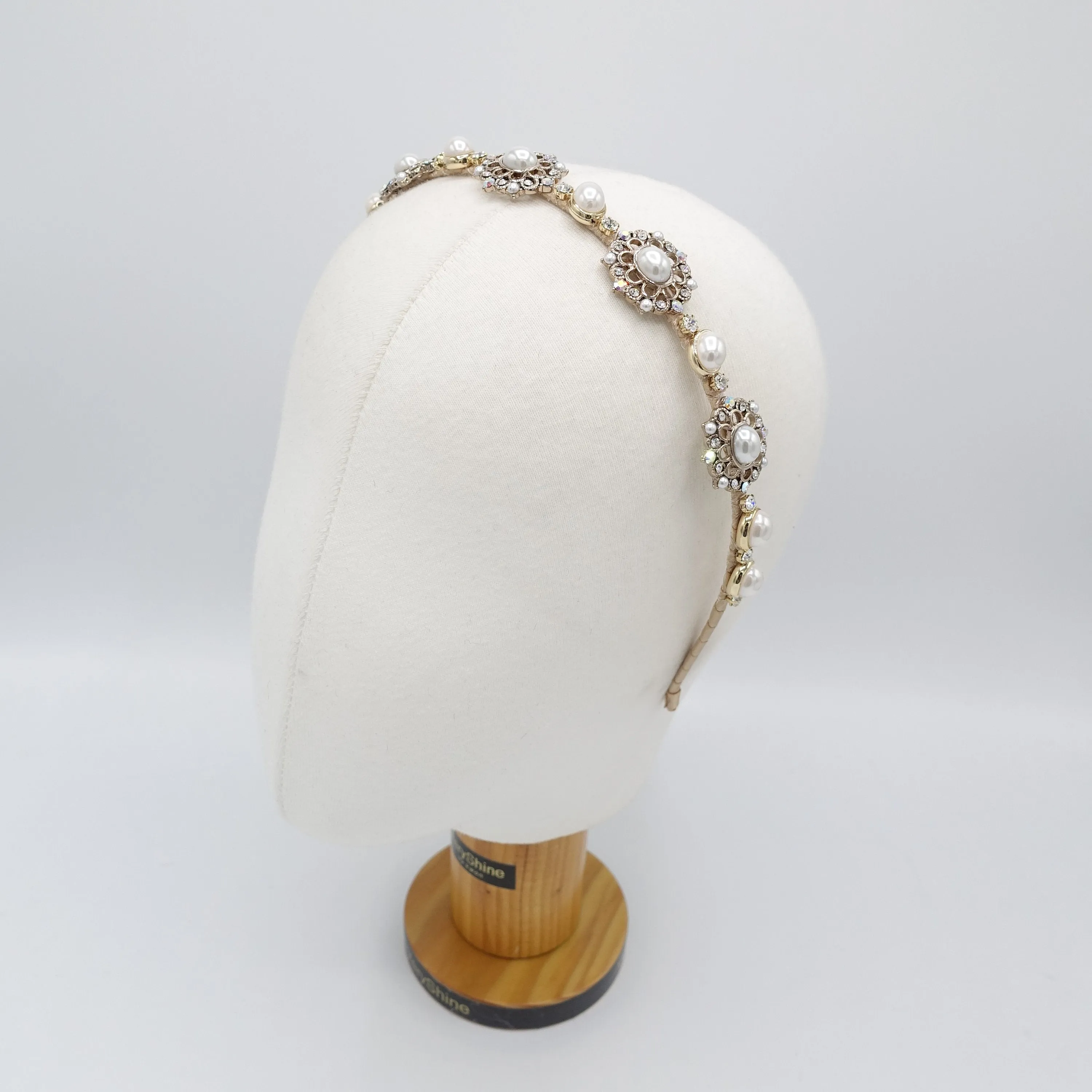 classic pearl rhinestone headband baroque pattern antique hair accessory for women