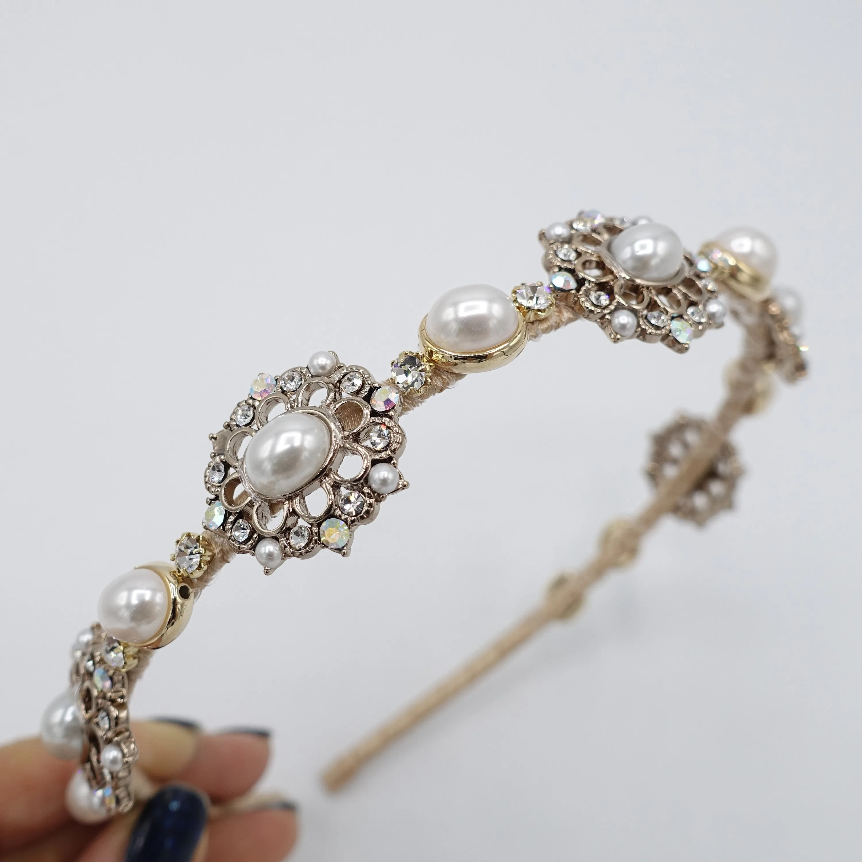 classic pearl rhinestone headband baroque pattern antique hair accessory for women