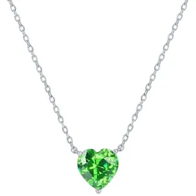 Classic Women's Necklace - Silver 8mm Peridot August Heart Perciosa Crystal | M-7129