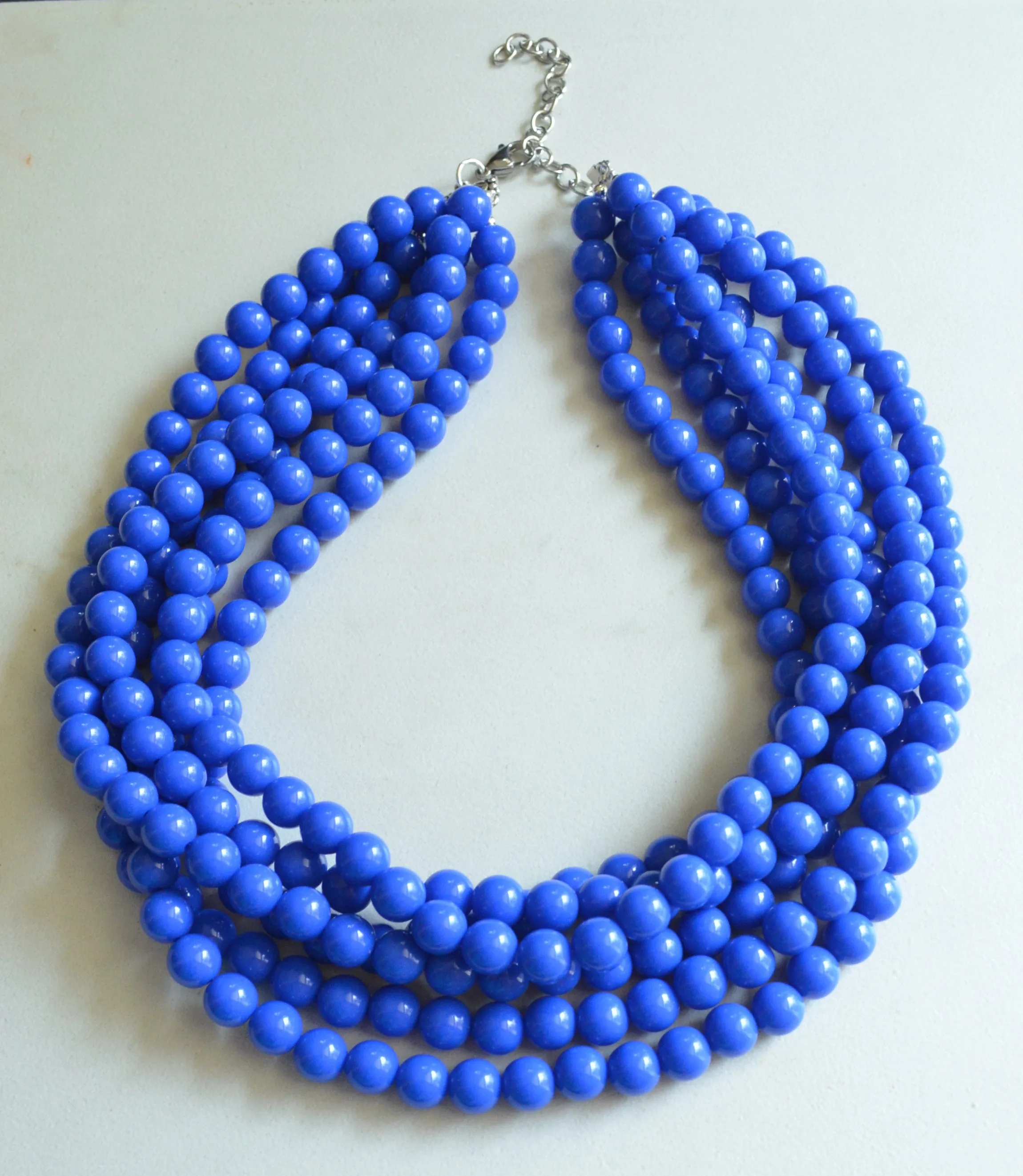 Cobalt Blue Acrylic Lucite Bead Chunky Multi Strand Statement Necklace - Alana