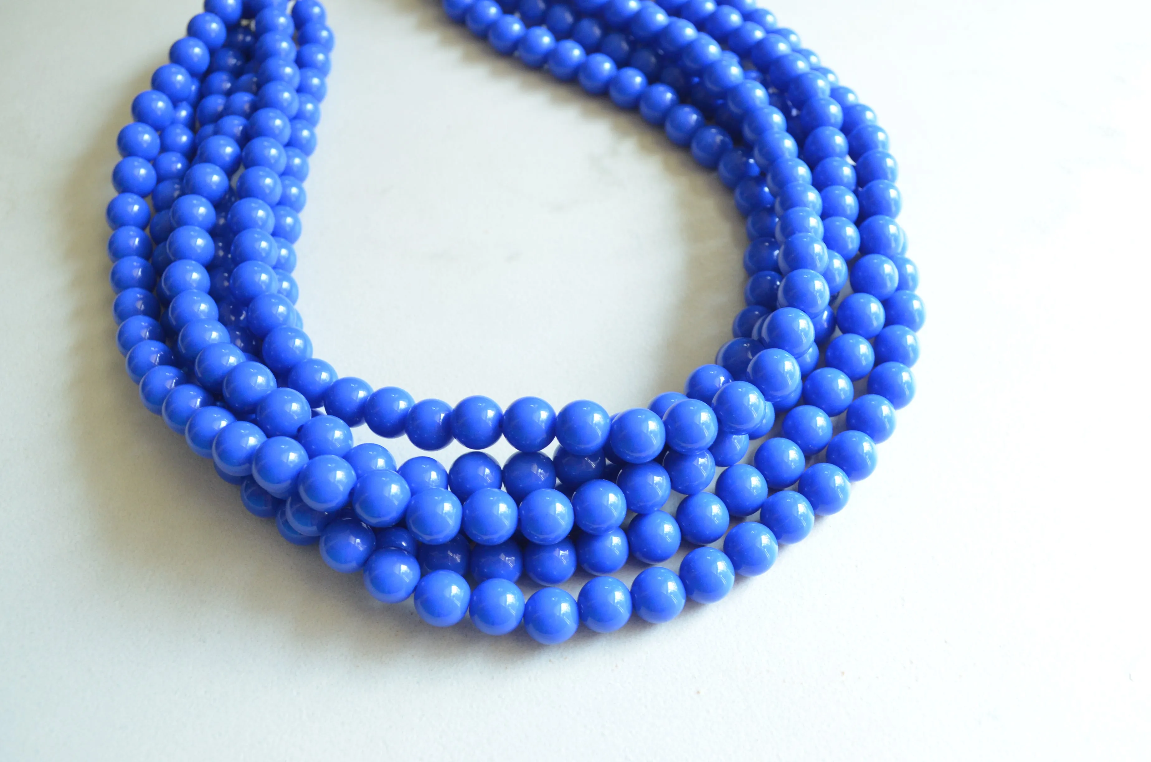 Cobalt Blue Acrylic Lucite Bead Chunky Multi Strand Statement Necklace - Alana