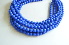 Cobalt Blue Acrylic Lucite Bead Chunky Multi Strand Statement Necklace - Alana