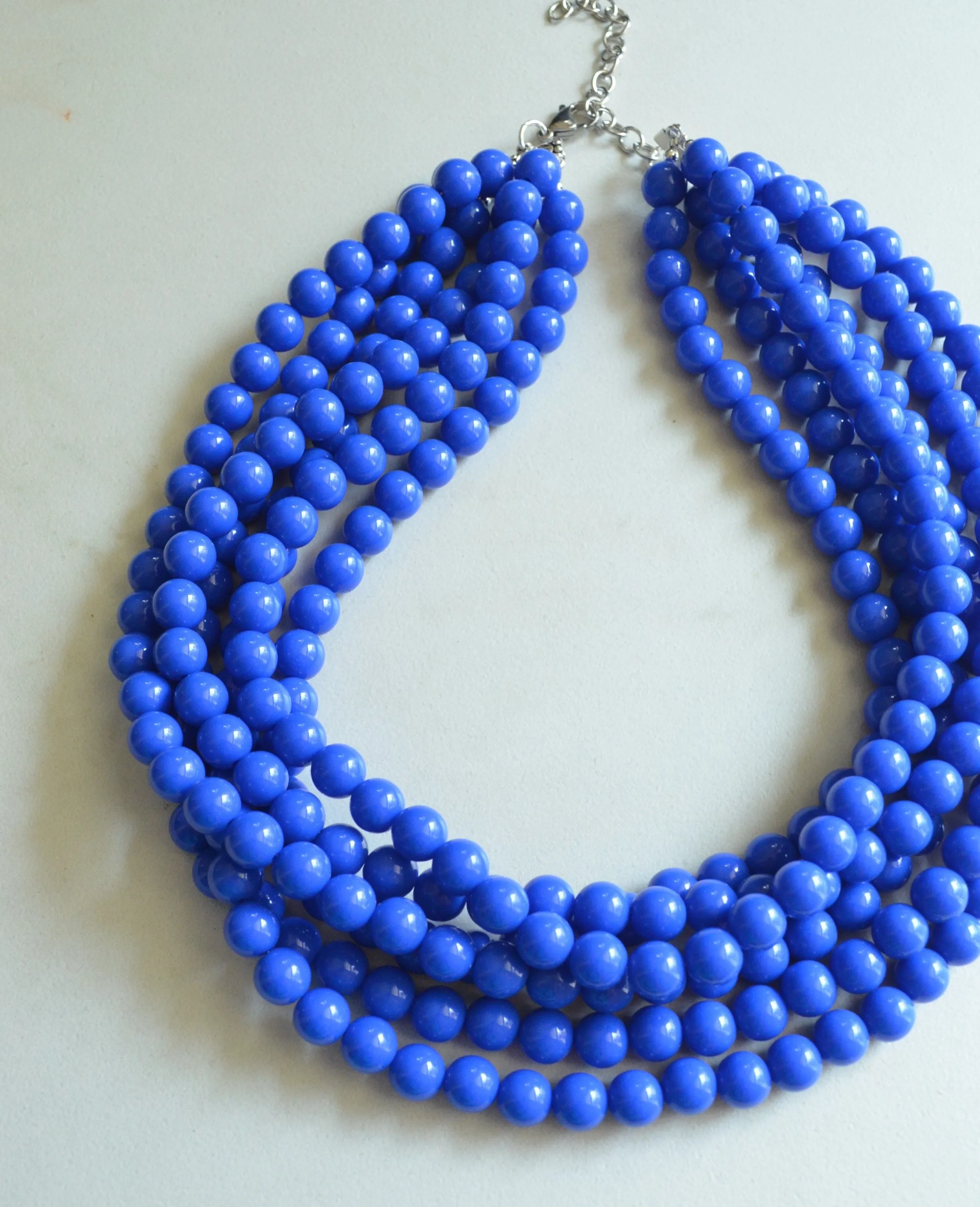 Cobalt Blue Acrylic Lucite Bead Chunky Multi Strand Statement Necklace - Alana