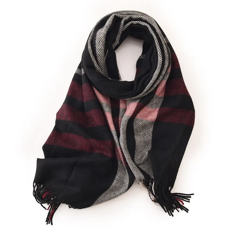 Contrast Color Plaid Tassel Winter Warm Shawl Scarf