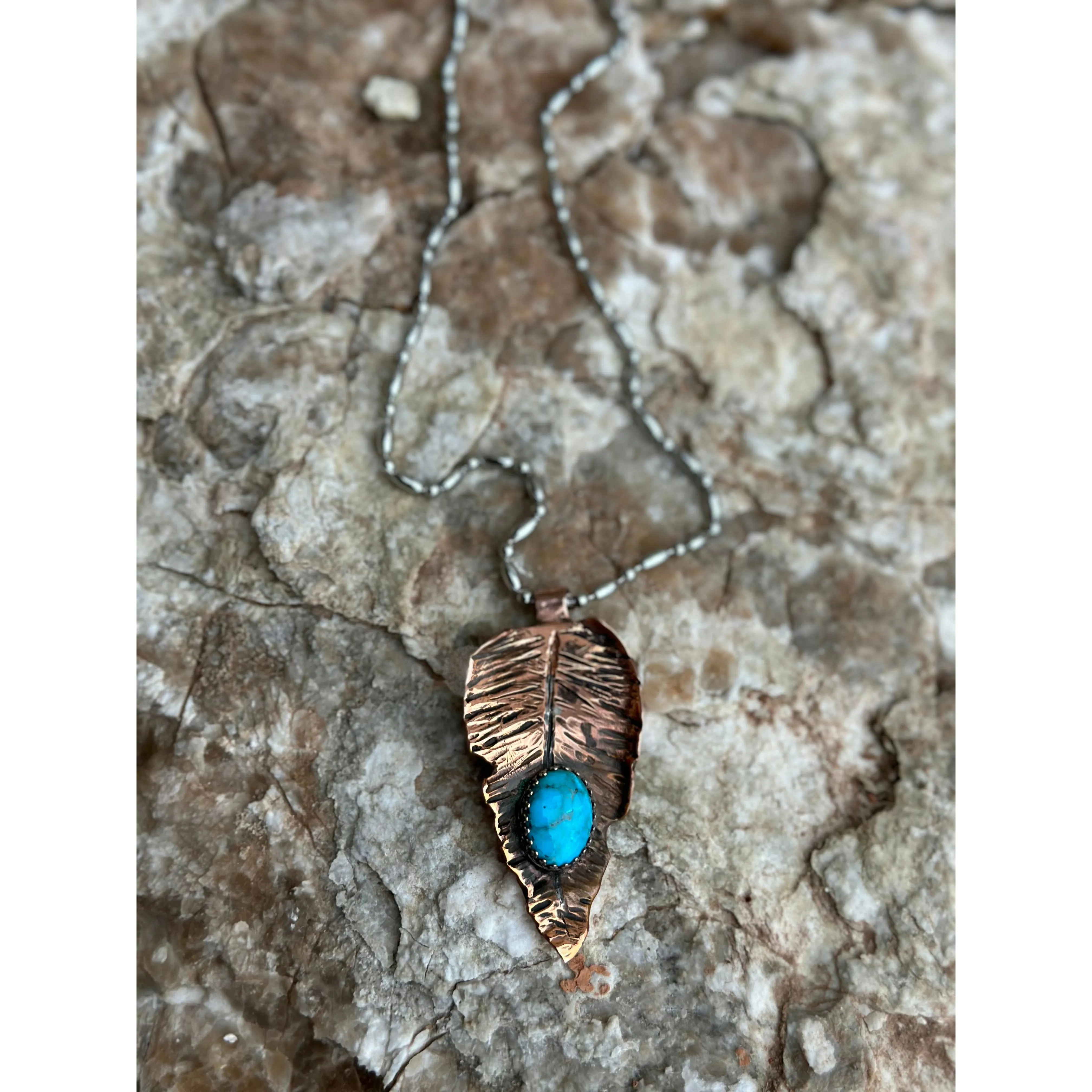 Copper Leaf and Turquoise Necklace